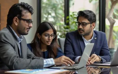 People discussing with laptop